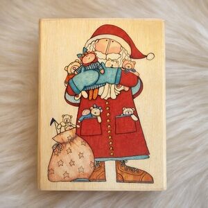 Uptown Rubber Stamps Sue Dreamer Santa with Toys Christmas Wood Stamp